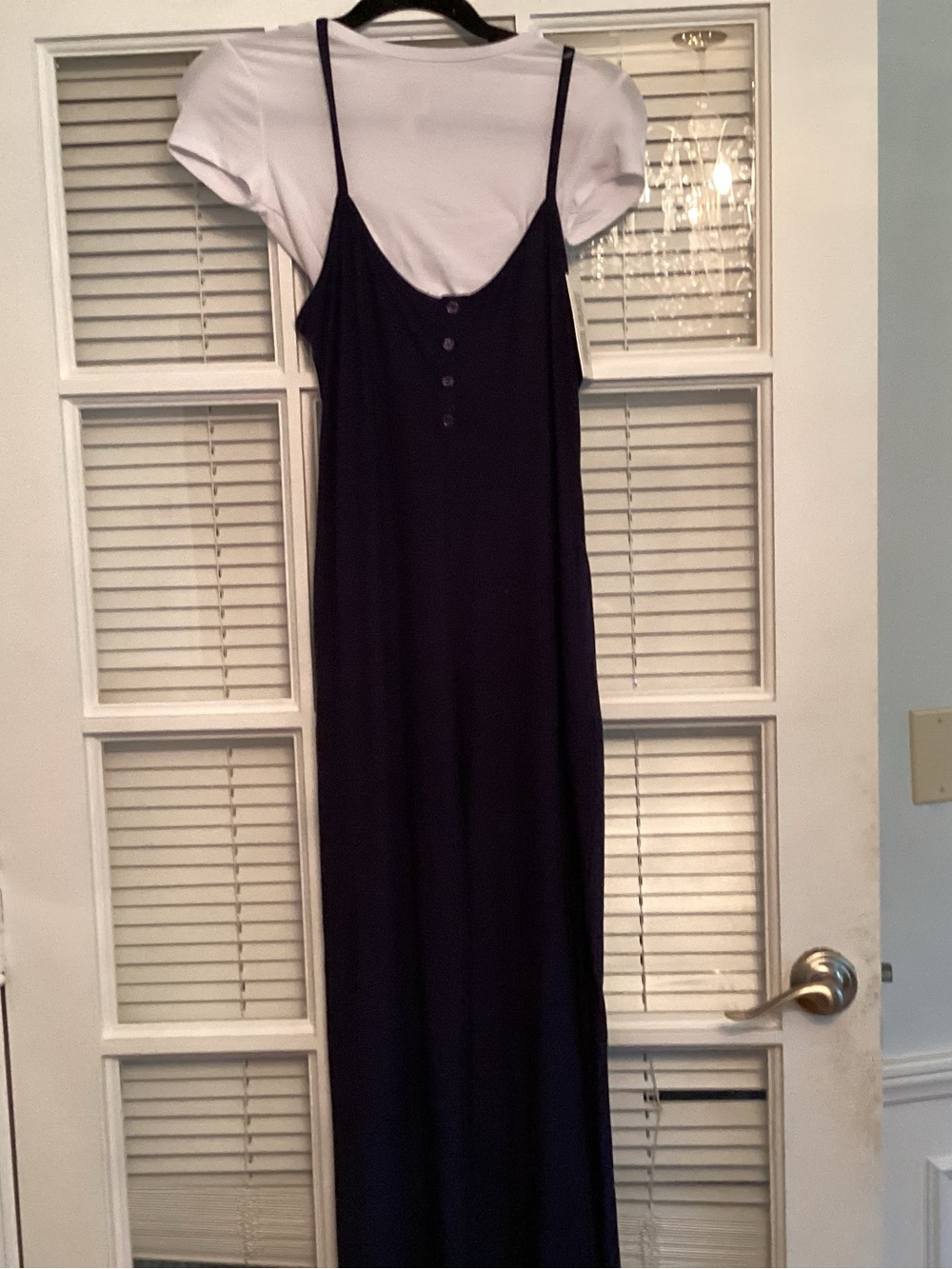 Navy Blue Maxi Slip Dress with Button Front